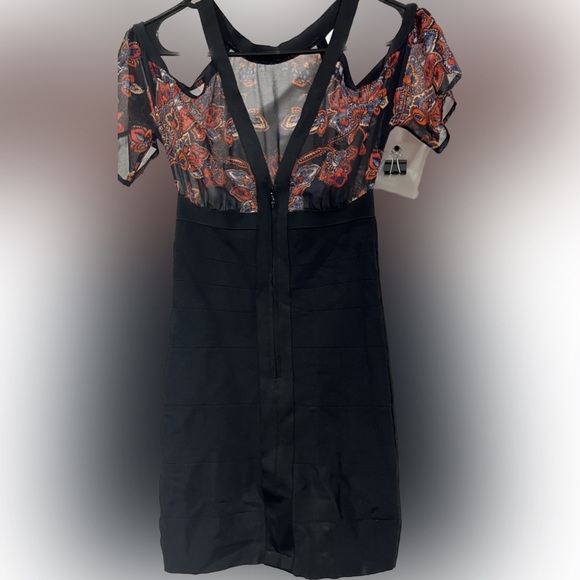 Bebe Black Dress with Floral Sheer on top - Picture 2 of 7